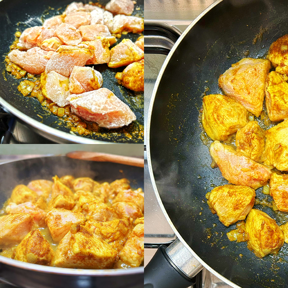 La preparazione del pollo al curry con lo skyr