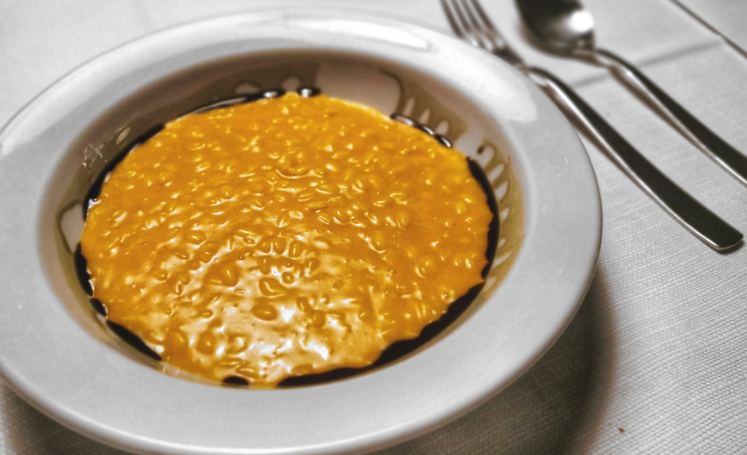 Risotto mantecato alla zucca della Trattoria delle Miniere di Lenna